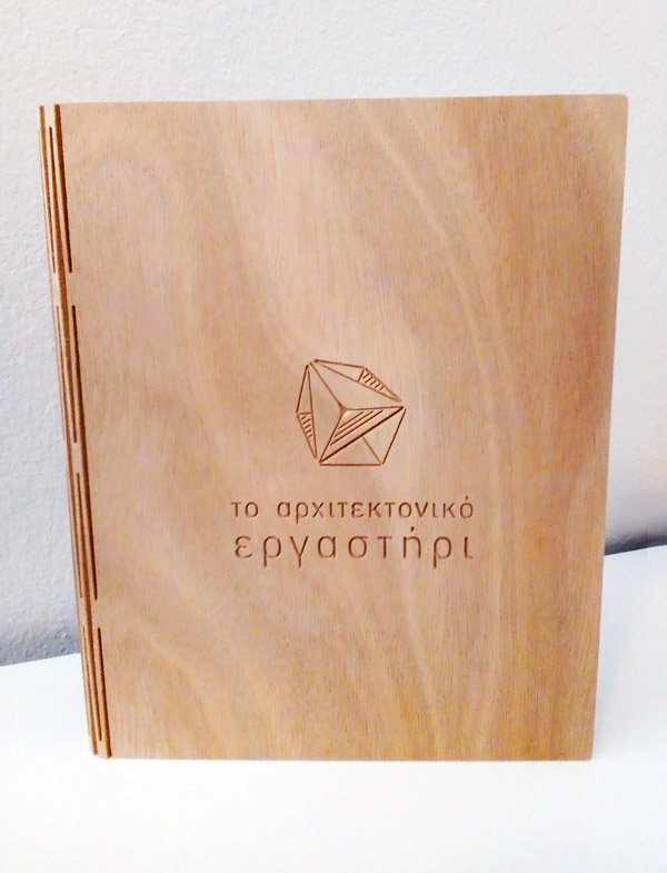 Wooden menu with logo engraving