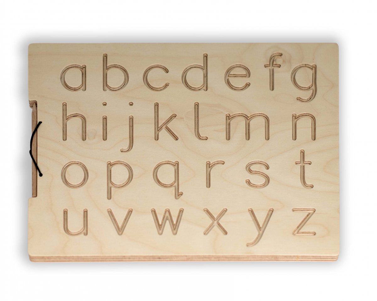 Ξύλινη πινακίδα γραφής δύο όψεων με κεφαλαία και πεζά λατινικά γράμματα